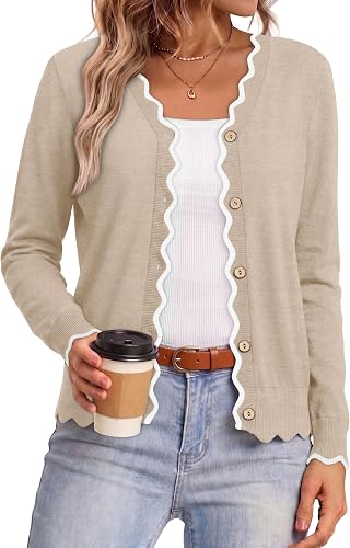 WIHOLL Cardigan Sweaters for Women Long Sleeve V Neck Knit Cardigans Shrugs