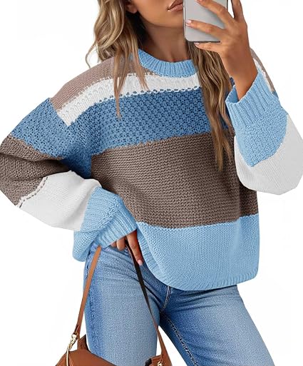 Saodimallsu Womens Color Block Cropped Sweaters 2025 Winter Trendy Casual Oversized Y2k Going Out Striped Pullover Tops